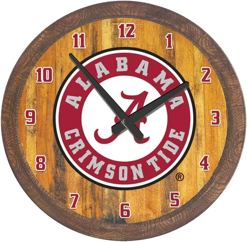Miniatura 105 de The Fan-Brand NCAA Oklahoma Sooners: Reloj de pared con parte superior de barril de imitación para decoración de bar, decoración de fiesta