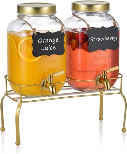 Juego de 2 dispensadores de bebidas de vidrio de 1 galón – Dispensadores de bebidas para fiestas, dispensador de bebidas con soporte y grifo 100% a