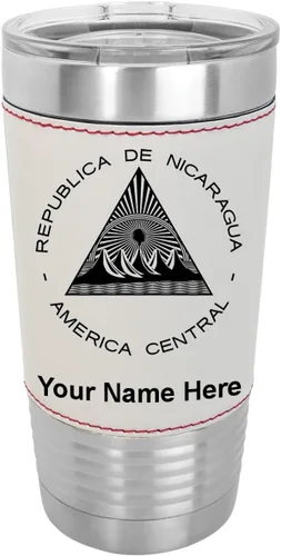 LaserGram Vaso aislado al vacío de 20 onzas, bandera de Nicaragua, grabado personalizado incluido (piel sintética, estilo béisbol)