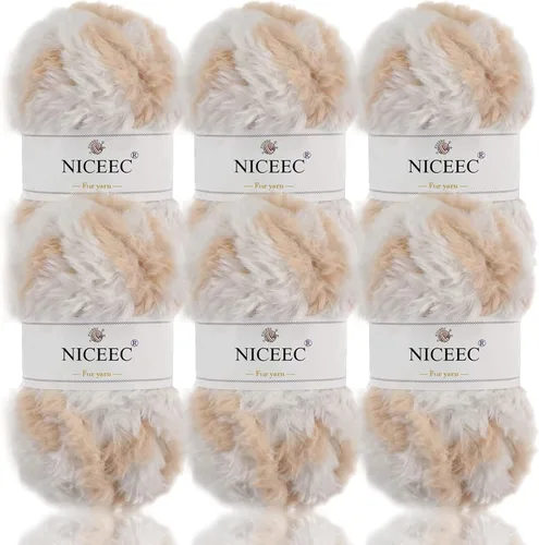 Miniatura 20 de NICEEC Hilo de Pelo Sintético Super Suave, Grueso y Esponjoso, Hilo de Pestañas para Crochet y Tejido (Longitud Total 192m/9.1kg) - Otoño/300g