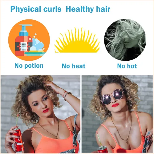 Miniatura 4 de 12 rizadores de pelo de plástico para cabello medio corto, rizador de pelo sin calor para flequillo, crea un peinado rizado natural, azul