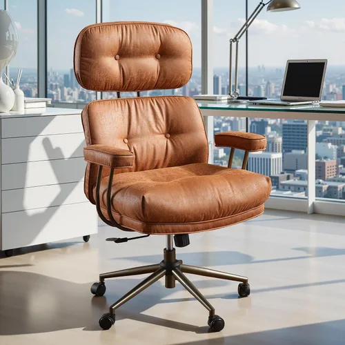 Silla ergonómica de escritorio de oficina en casa, silla giratoria de 360° con inclinación y altura ajustable con cojín grueso y reposabrazos
