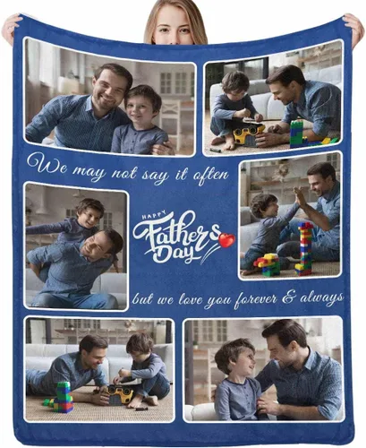 Miniatura 30 de Artsadd Manta personalizada con foto, mantas personalizadas para papá y abuelo, regalos del Día del Padre, manta conmemorativa para la familia