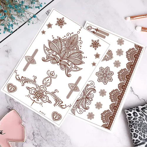 Miniatura 5 de Tatuajes de henna, Henna Tatuajes Temporales Marrón Impermeable Tatuaje Pegatinas para Mujeres Boda Festivales,Decoración de Fiestas Proveedores