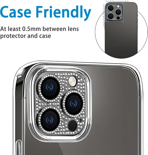 Miniatura 158 de Protector de lente de cámara diseñado para iPhone 12 Pro Max, con diamantes de imitación 3D con diamantes de imitación 9H, vidrio templado, Rosado