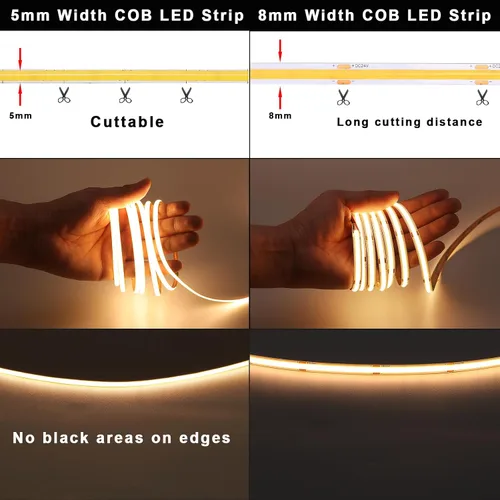Miniatura 3 de TOPAI Tira de luz LED COB delgada de 12 V, 5mm (0.197 in), 3000 K, blanco cálido, 16.4 pies, brillante, 4000 lm, CRI>90, uniforme sin puntos, 400