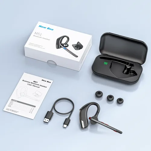 Miniatura 7 de New Bee Auriculares Bluetooth, auricular Bluetooth inalámbrico para teléfono celular con estuche de carga de 500 mAh, 80 horas de reproducción V5.2