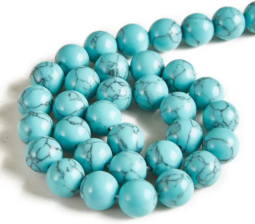 Miniatura 3 de 100 piezas Cuentas de turquesa azul de 6 mm Cuentas de piedras preciosas naturales Cuentas redondas sueltas para hacer joyas Azul turquesa