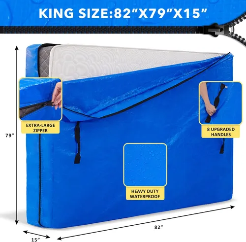 Miniatura 2 de AlexHome Bolsa de colchón para mudanza y almacenamiento, lona resistente, reutilizable, funda de almacenamiento de colchón fácil de transportar
