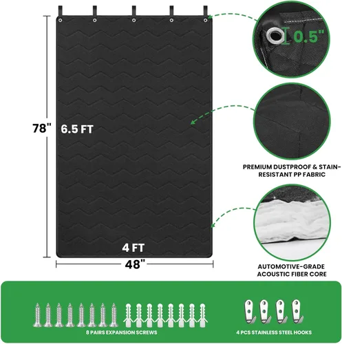 Miniatura 5 de Cortina insonorizada de 48 x 78 pulgadas, manta acústica ligera de grado automotriz con ojales, bucles para colgar y ganchos de pared, bloqueo