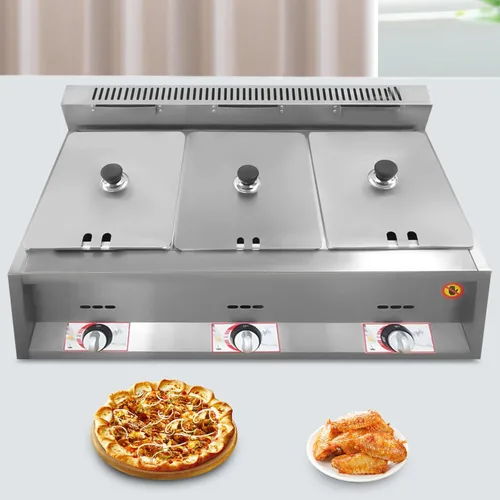 Miniatura 5 de Calentador de alimentos comercial, freidora de gas para encimera, calentador de sopa de alimentos, mesa de vapor con tapas para fiestas, catering