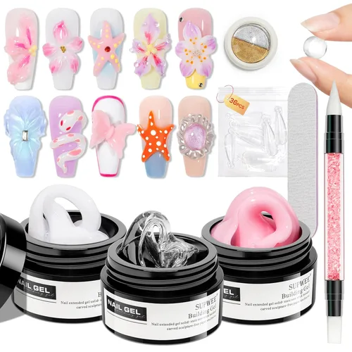Miniatura 10 de Gel de arte de uñas 3D transparente y blanco, gel sólido constructor para uñas, antiadherente, para escultura de manos, geles duros con doble