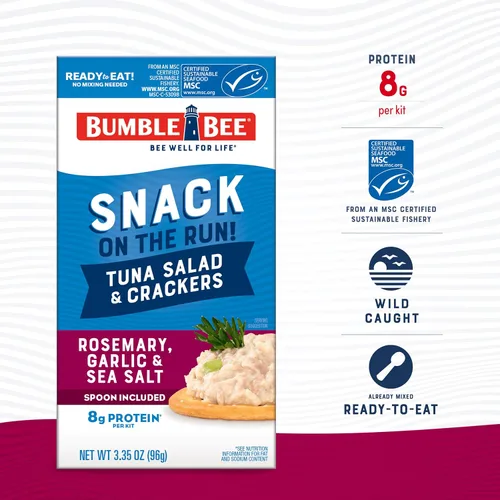 Miniatura 3 de Bumble Bee Snack On The Run Romero, Ajo y Sal Marina Ensalada de Atún con Kit de Galletas Saladas - Paquete de Bocadillo de Proteína Listo