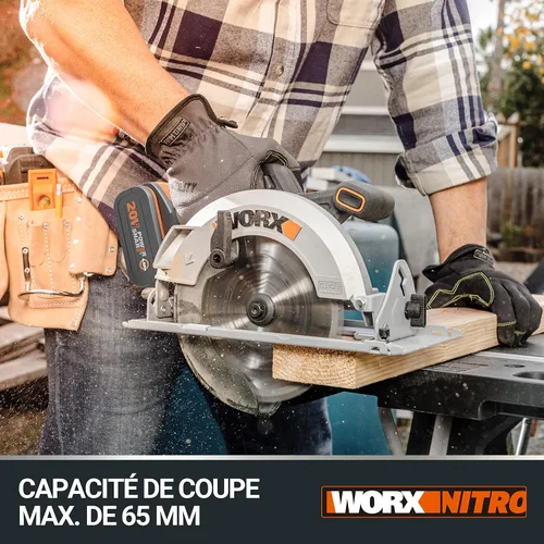 Miniatura 3 de WORX Sierra circular sin escobillas de 20 V PowerShare WX520 Incluye 1 batería de 2 Ah y cargador Motor sin escobillas, corte biselado, base