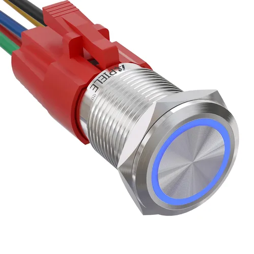 Miniatura 16 de APIELE - Interruptor de botón de encendido de pestillo de 16mm, 12 V CC, carcasa negra con cabeza de ojo de ángel LED para orificio de montaje