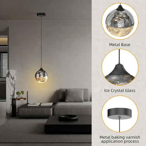 Miniatura 6 de ziidoo Lámpara colgante moderna de globo, cielo nocturno celestial, esfera de vidrio, lámpara colgante ajustable para isla de cocina, dormitorio