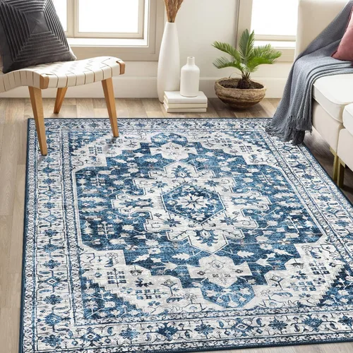 Miniatura 27 de Moynesa Alfombra de pasillo ultra fina lavable de 2 x 6 pies, antideslizante, resistente a las manchas, alfombra vintage que no desprende para Gris