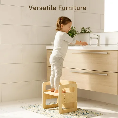 Miniatura 6 de Tilhumt Montessori - Juego de mesa y silla de destete – Mesa de actividades para niños de 3 alturas ajustables con valla de madera para niños de 1 a