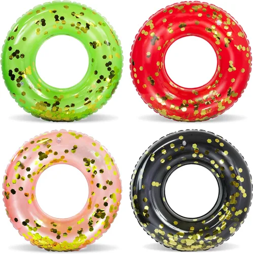 Miniatura 32 de POZA Flotador de Tubo Inflable para Piscina – Anillo de natación de confeti brillante, Tubo Inflable de Servicio Pesado Resistente a los Rayos UV Oro