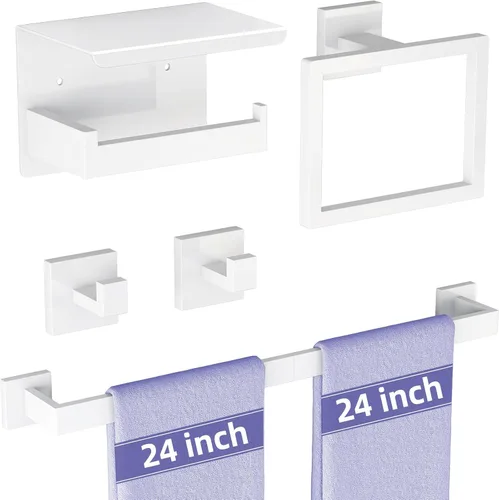 Miniatura 9 de Juego de accesorios de baño de 5 piezas, color negro mate, toalleros de acero inoxidable de 24 pulgadas para baño, juego de toallero, anillo