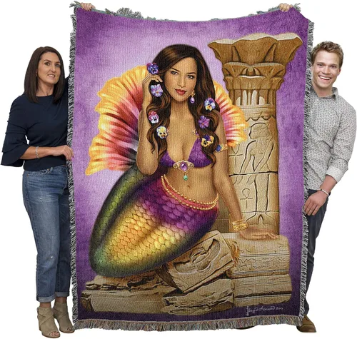 Pure Country Weavers Brigid Ashwood - Manta de sirena con diseño de ruinas antiguas, manta tejida de algodón, hecha en los Estados Unidos (72 x 54