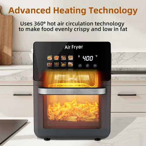 Miniatura 7 de Horno freidora de aire de 12 cuartos de galón para uso en cocina, hornos de convección inteligentes 12 en 1, freidora de aire con ventana de visión