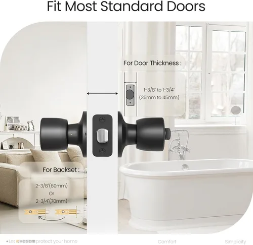 Miniatura 2 de HOSOM - Paquete de 10 manijas de privacidad para puerta interior, para dormitorio y baño, sin llave, color negro mate, con cerradura, manijas