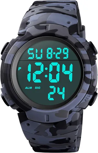 Miniatura 10 de CakCity Reloj deportivo digital para hombre, pantalla LED, esfera grande, reloj militar para hombre, impermeable, casual, luminoso, cronómetro