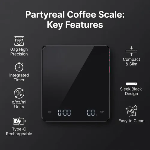 Miniatura 7 de Partyreal Báscula digital de café de cocina, báscula delgada con tara, unidades g/oz/ml, pantalla retroiluminada, recargable USB-C (cable incluido)