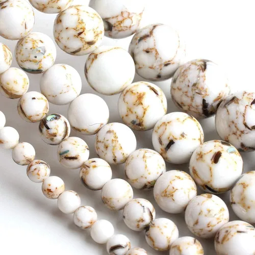 Miniatura 8 de 45 cuentas de concha blanca con cuentas de turquesa, cuentas sueltas redondas de piedra natural de 0.31 pulgadas para hacer joyas, aretes, collares