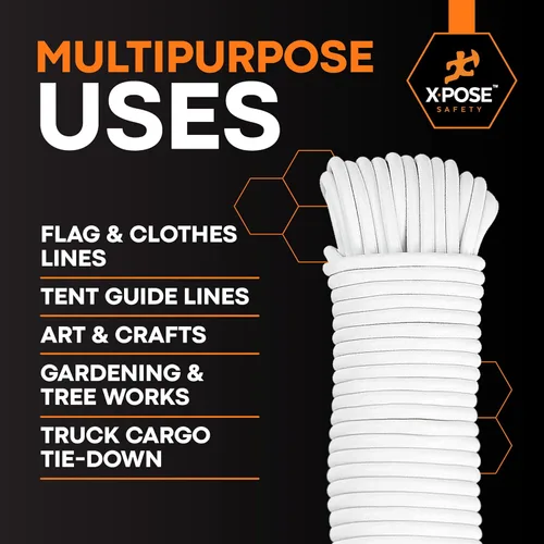 Miniatura 7 de Tendedero de plástico – Línea de ropa de plástico de 100 pies – Blanco resistente a la intemperie al aire libre – Cable sintético para colgar