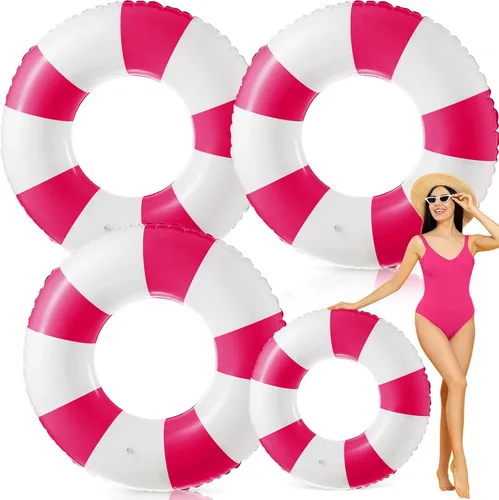 Miniatura 12 de Foilswirl Flotadores inflables jumbo de 47.24 pulgadas para piscina, anillos de piscina a rayas azules y blancas, tubo inflable para mujeres