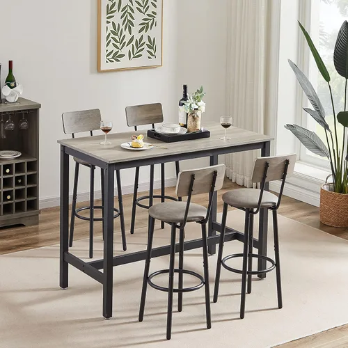 ODUWA Juego de mesa y sillas de bar para 4,5 piezas de altura de mostrador Bistró Pub con 4 taburetes tapizados de poliuretano para comedor, cocina,
