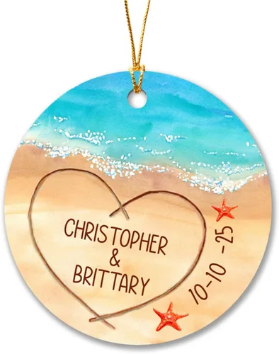 Miniatura 12 de Adorno de compromiso para pareja de recién casados 2025, 2025, adorno personalizado para árbol de Navidad, camión rojo comprometido, regalo
