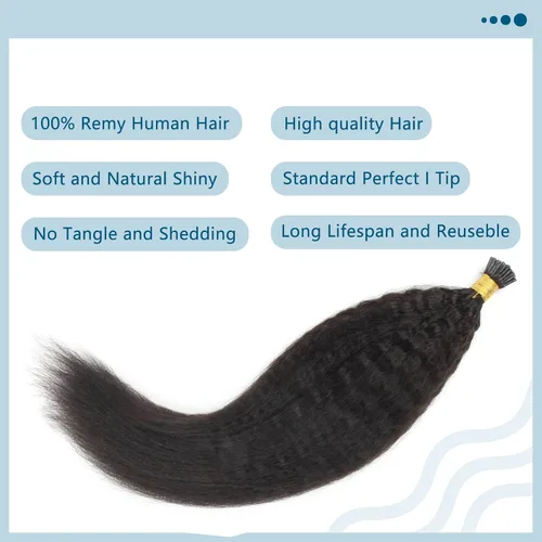 Miniatura 8 de ABH AMAZINGBEAUTY HAIR Extensiones de cabello rizado liso para mujeres negras con punta en I, cabello humano, punta en I, Remy, 50 mechones, punta