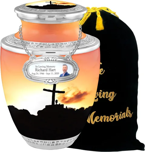 Miniatura 11 de Urnas de cremación cruzadas personalizadas de medallón para cenizas de adultos, hombres y mujeres, urnas funerarias de 200 libras para cenizas