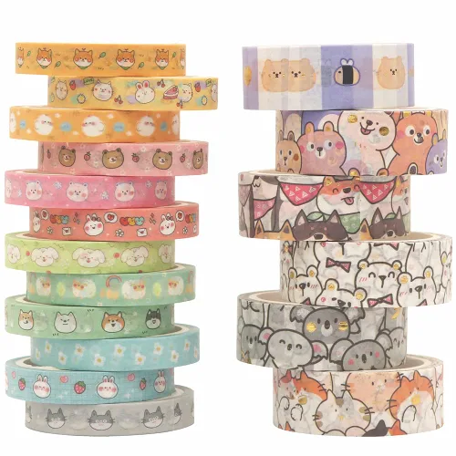 Miniatura 4 de Juego de cinta adhesiva lindas mascotas 18 rollos de cinta decorativa de oro delgado para manualidades, bricolaje, diarios, planificadores, álbumes