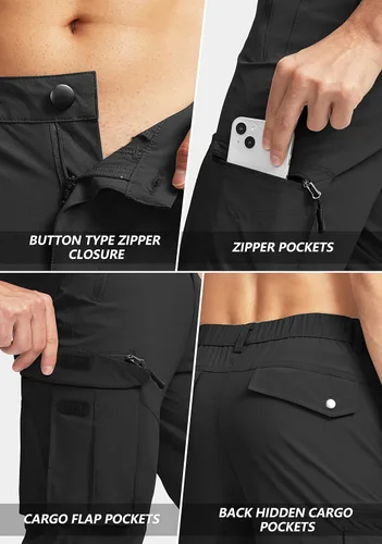 Miniatura 4 de Pinkbomb Pantalones cargo de senderismo para hombre con 7 bolsillos, ajustados, elásticos, para trabajo, viajes, golf, pantalones deportivos