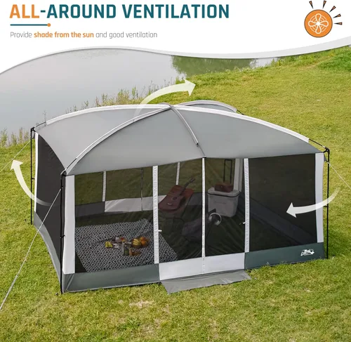 Miniatura 5 de Tienda de Campaña Screen House de 13 x 9 pies, Gazebo de Malla con 2 Puertas Magnéticas, Pantalla de Proyección Incluida, Carpa Refugio con Toldo