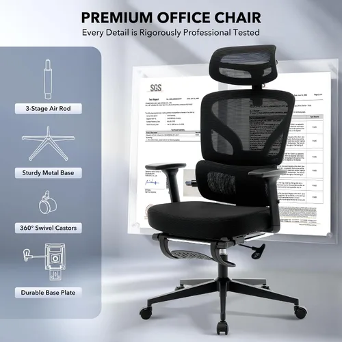 Miniatura 6 de Silla de oficina ergonómica - Silla de escritorio de malla para el hogar con soporte lumbar ajustable, silla de juegos de computadora con respaldo