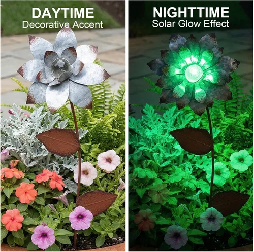 Miniatura 3 de Estacas decorativas de jardín, flores de metal para exteriores, adornos que brillan en la oscuridad, decoración de maceta, cama de flores, patio