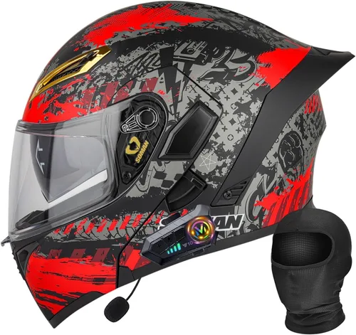 Miniatura 9 de Casco Bluetooth Moto DOT Aprobado Casco Abatible, Casco Integrado De Moto, Cascos Abatible con Doble Visera, Ventilación Forro, para La Respuesta