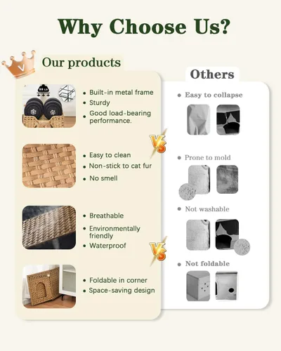 Miniatura 4 de SETVSON Camas para gatos para interiores, casa de gatitos, cubo de ratán tejido a mano, cueva para gatos, casas grandes para gatos, una alfombrilla