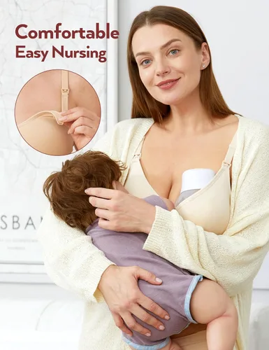 Miniatura 2 de HOFISH Sujetador de lactancia de maternidad para lactancia materna, embarazo, cuello en V profundo, camiseta sin varillas, con extensores y clips