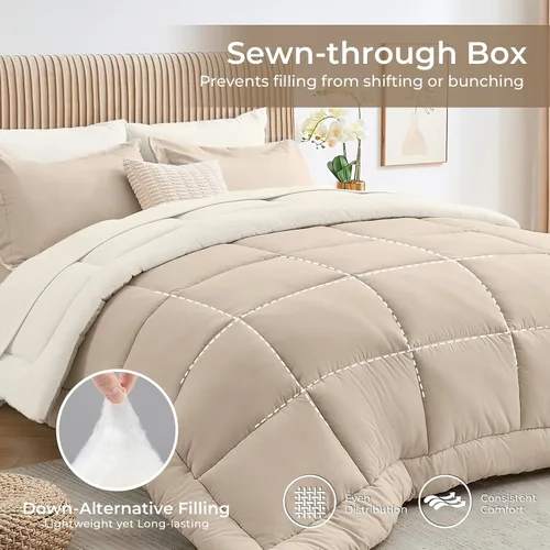 Miniatura 3 de Sasttie Juego de edredón tamaño individual, 5 piezas de cama reversible en una bolsa, juego completo de ropa de cama que incluye edredón, sábana