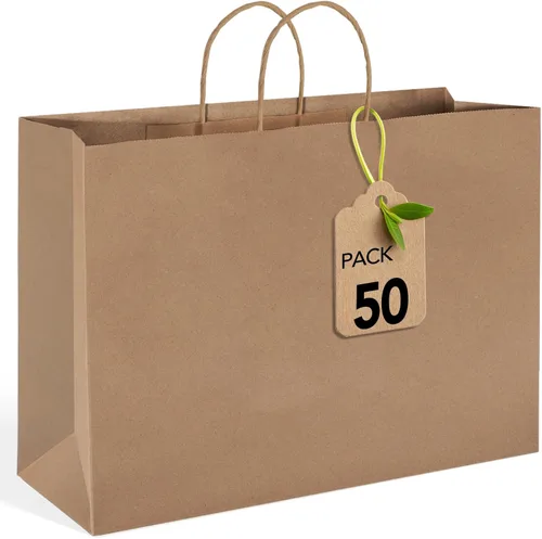 Mesha - Bolsas grandes de papel de 16 x 6 x 12 pulgadas, 50 bolsas de regalo de papel kraft marrón a granel, bolsas de compras para manualidades