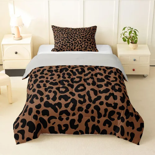 Miniatura 47 de Erosebridal Juego de edredón con estampado de leopardo, tamaño individual para niños, edredón de guepardo occidental, negro y gris, juego de ropa
