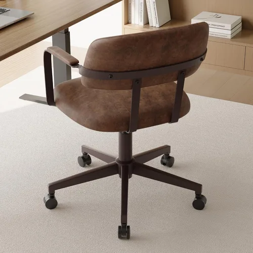 Miniatura 8 de BFZ Silla de escritorio retro de mediados de siglo para oficina en casa con respaldo, piel sintética, altura ajustable, giratoria, reposabrazos