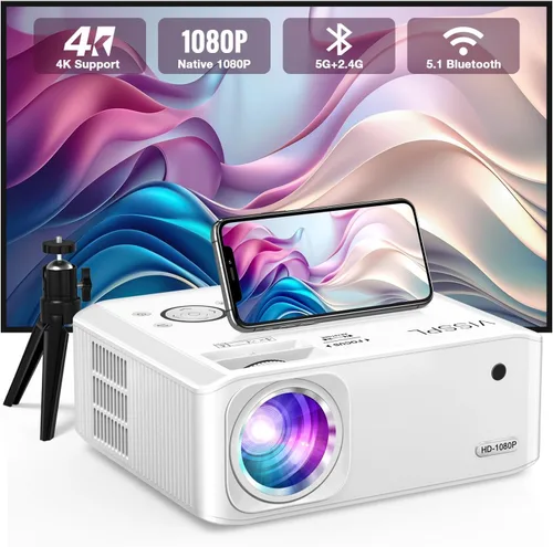 Miniatura 10 de Mini proyector con WiFi y Bluetooth, proyector VISSPL Full HD 1080P, proyector portátil para exteriores con trípode, proyector de cine en casa