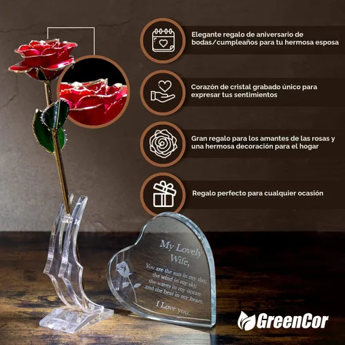 Miniatura 4 de GreenCor Juego de regalo de madera grabado para aniversario para esposa, con texto en inglés "To My Beautiful Wife", incluye corazón grabado